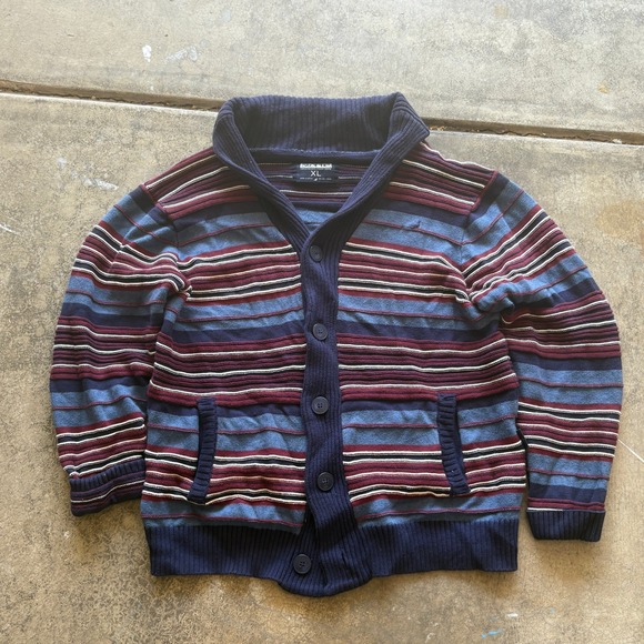 Staple World 3D Knit Renown Pigeon Brand Mens Cardigan Sweater XL Striped - Picture 1 of 2